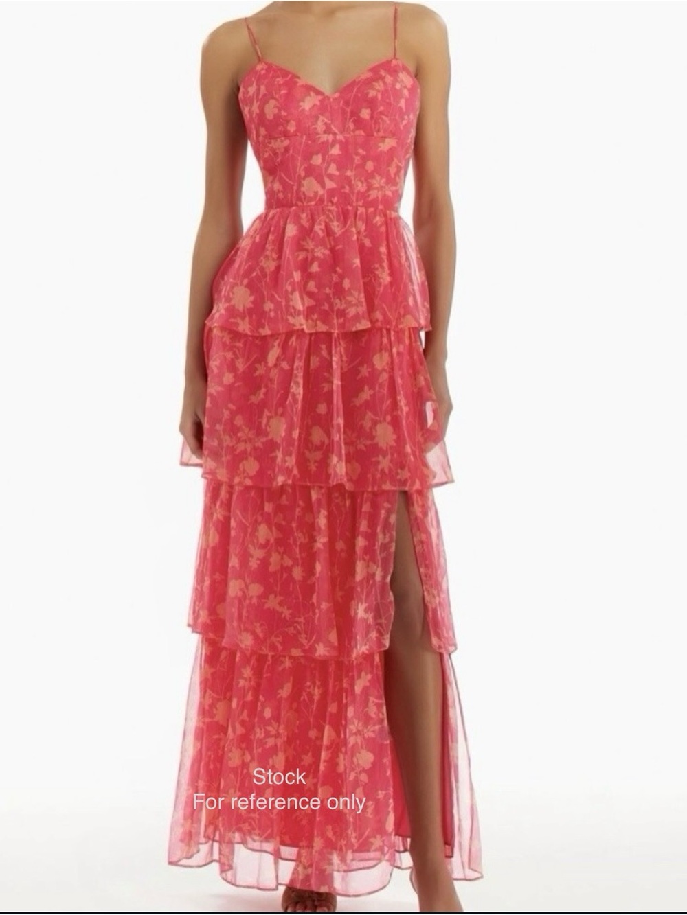Amanda Uprichard Coral Pink Floral Tiered Maxi Dress